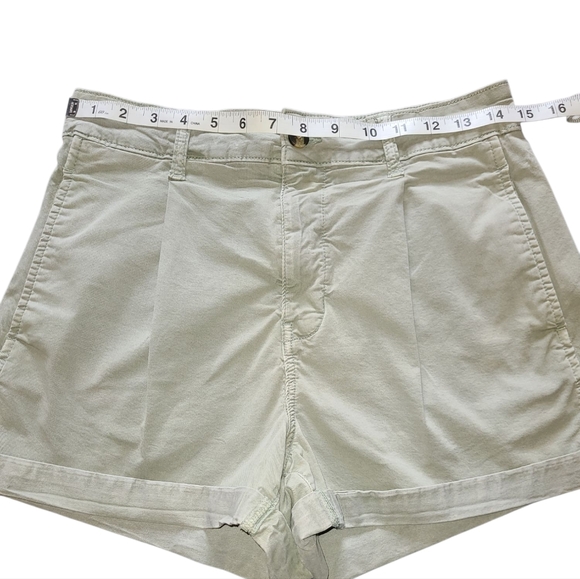 Women's AE Pleated High Rise Olive Green Stretch Shorts Cuffed Size 8 - Picture 5 of 13